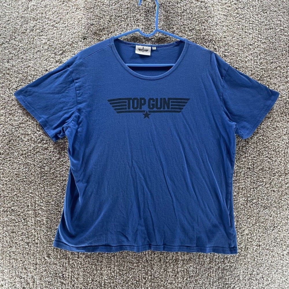 Top Gun Shirt Womens Extra Large Blue Short Sleeve‎ Flying Cotton Casual Logo